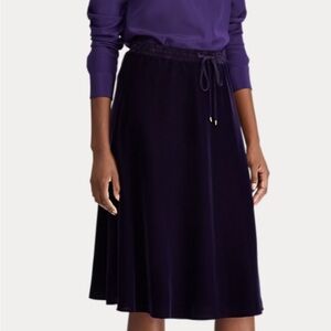 Ralph Lauren Kristayn Velvet Below Knee A-Line Skirt Royal Purple Medium NEW!